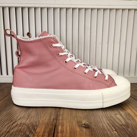 Converse CTAS Cozy Sherpa Platform Lift Women's 11* Pink Leather High Top Shoes - Picture 1 of 10